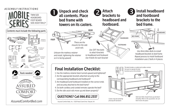 Assured Comfort Hi Low Adjustable Bed - Mobile Series Instructions